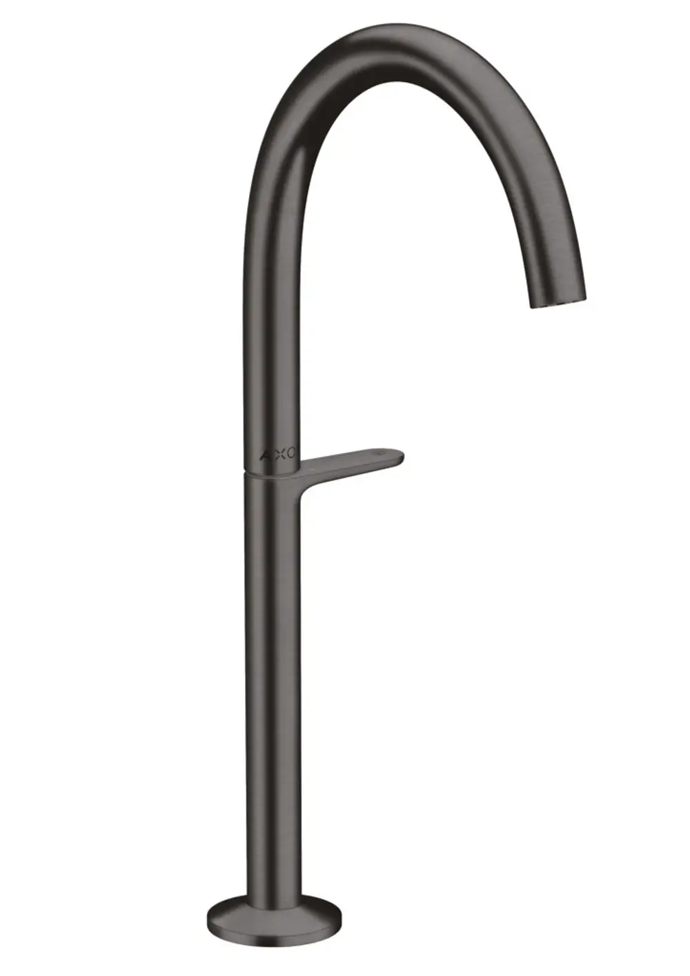 Waschtischmischer von AXOR in Brushed Black Chrome, mit schmalem, geschwungenem Auslauf und seitlichem Hebel für die Wassersteuerung, geeignet für Aufsatzwaschtische.